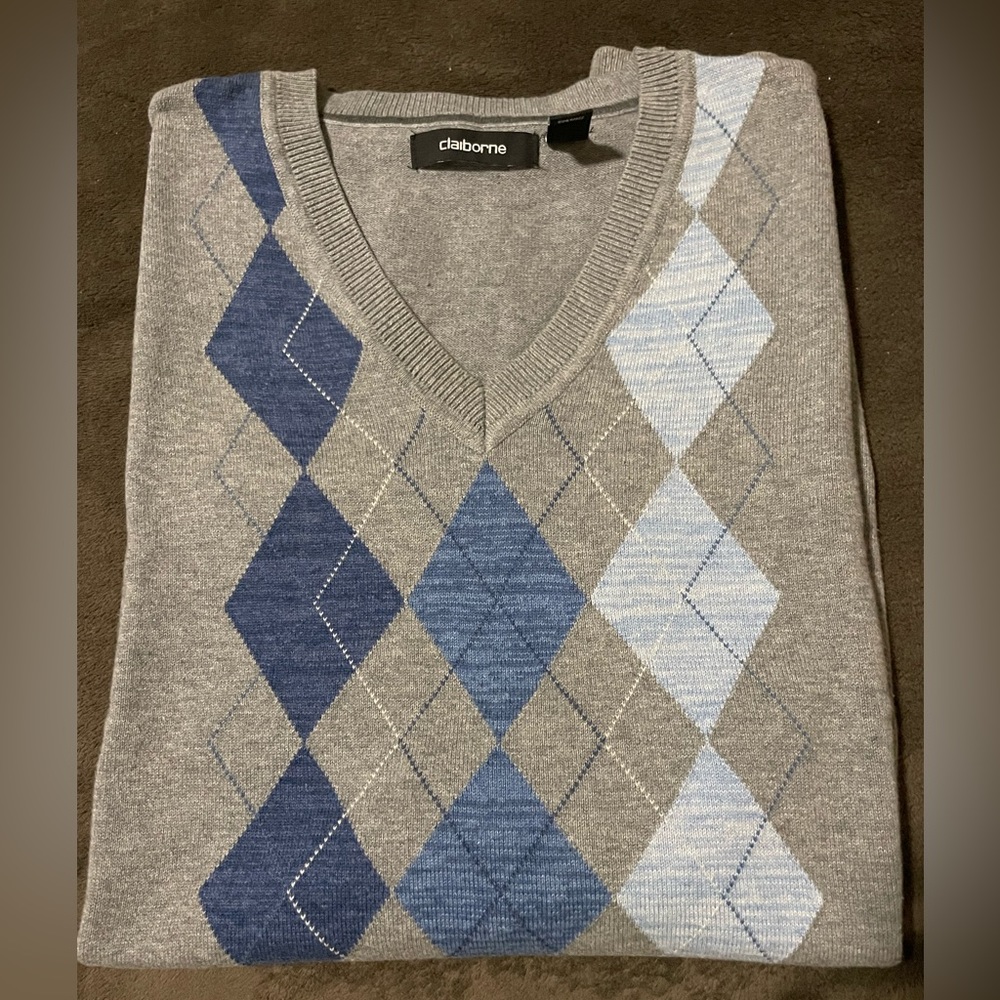 Grey Sweater Vest - Blue Argyle Pattern